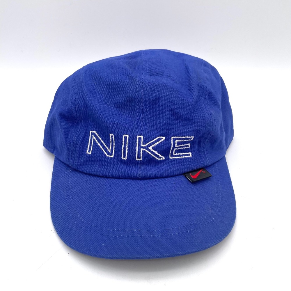 Nike Hat Cotton Mens OS Blue Good Vintage 5-Panel Embroidered Spellout Strapback